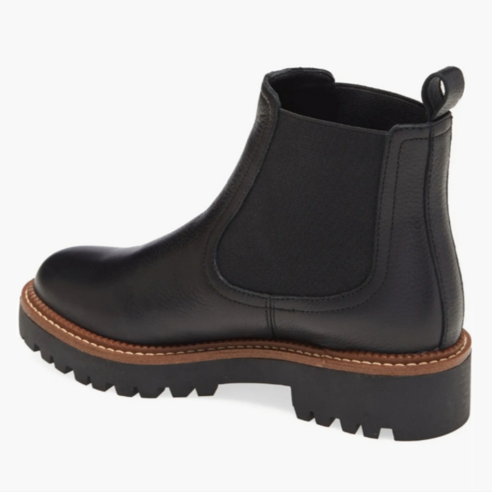 NWT Nordstrom Caslon Miller Water Resistant Lug Chelsea Boot Black Leather Shoes - Picture 4 of 15